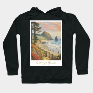 Sunset at Cannon Beach, Oregon - Vintage Style Poster Hoodie